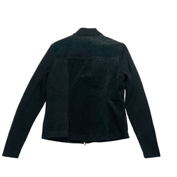 AMI Leather Moto Jacket Women Size Medium Black Suede Full Zip Up Pockets Bomber - Picture 5 of 13